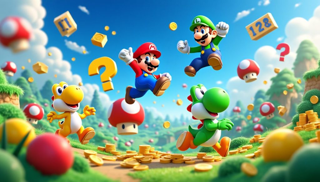 apportez une ambiance joyeuse et originale à la salle de jeu avec un papier peint mario, idéal pour stimuler l'imagination des enfants et créer un espace ludique et coloré.